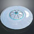 Futuristic Character Operating Transparent Circular Device With Blue Ring And Geometric Patterns